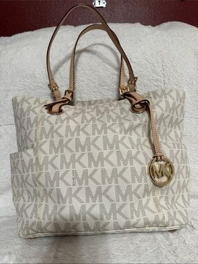 Michael Kors Jet Set Logo Tote Bag with Tan Leather Straps
